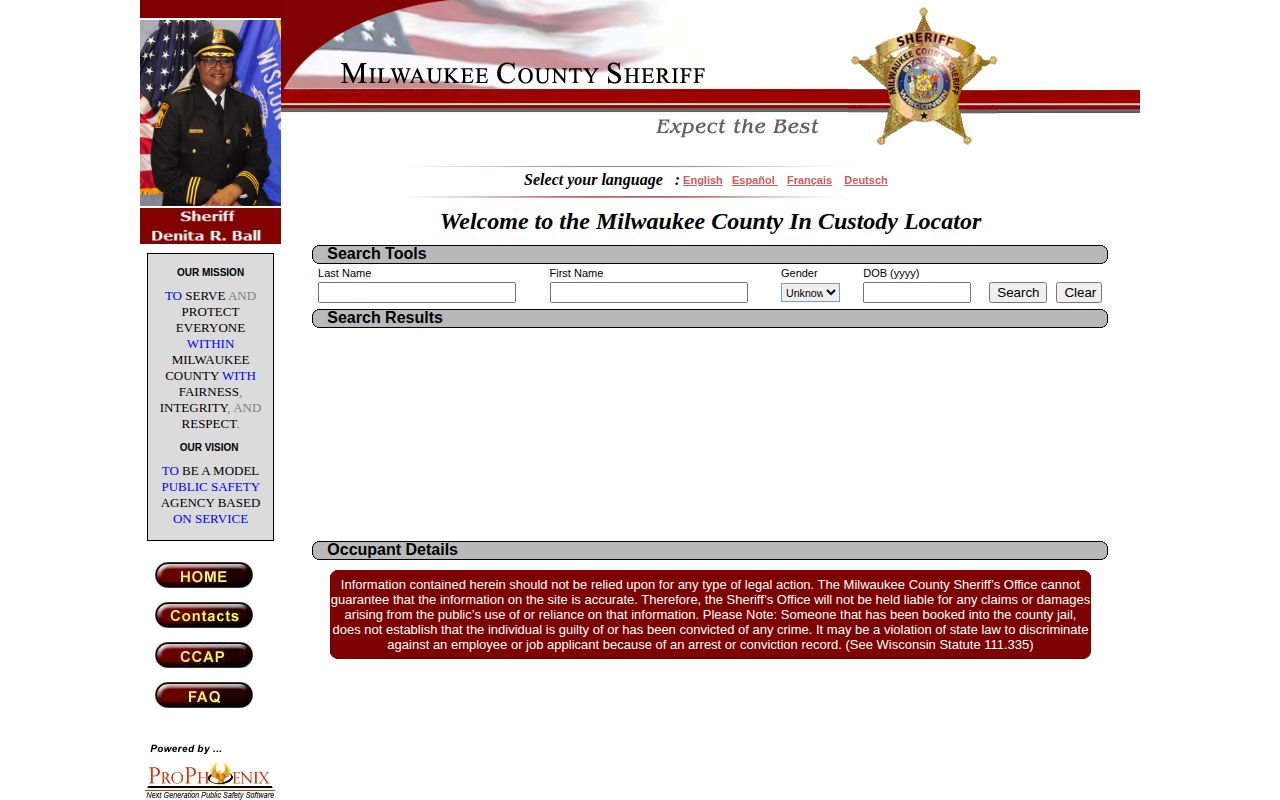 Milwaukee County current custody roster search for booking records