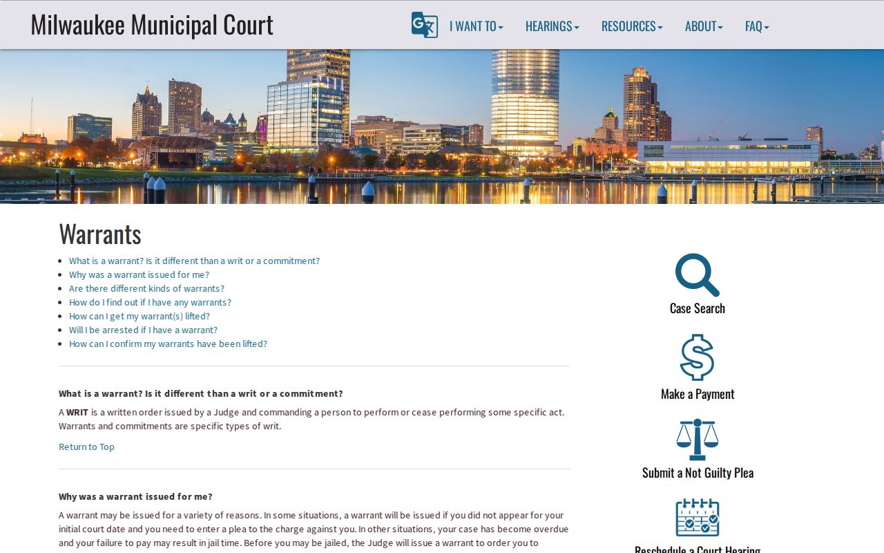 Milwaukee County municipal warrant check instructions