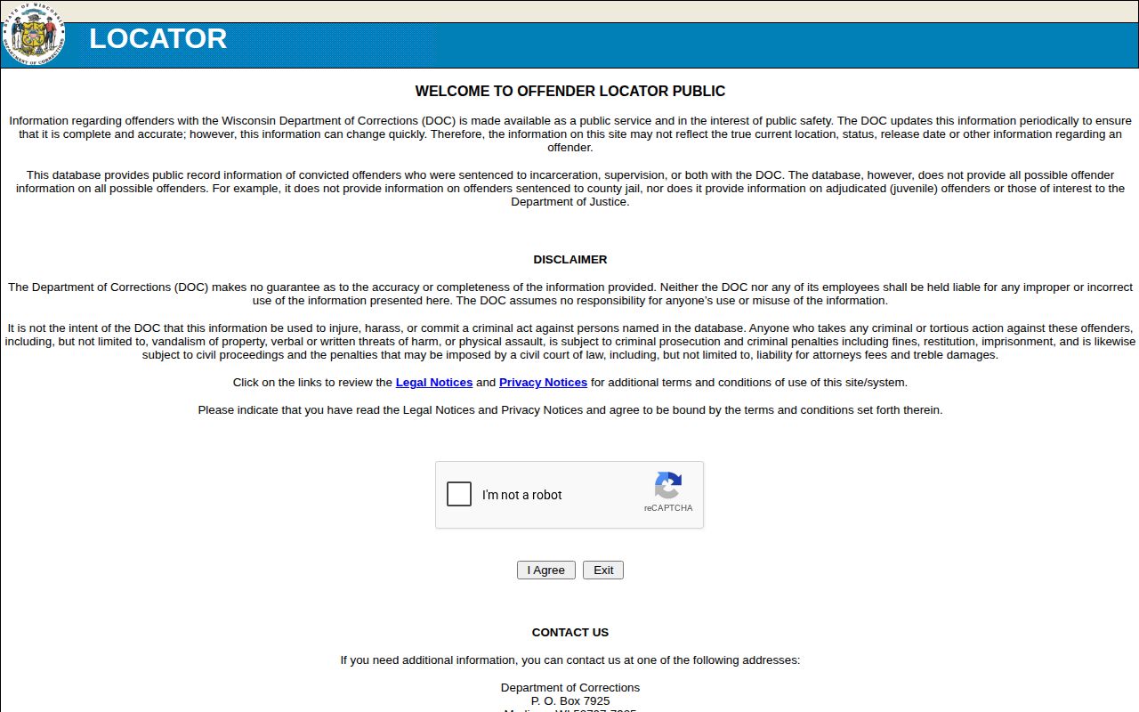 Milwaukee County state custody record search through Wisconsin DOC